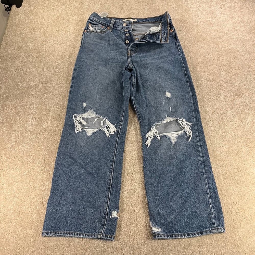 Levis Ribcage Straight Ankle Jeans Womens 28 Distressed‎ Streetwear Button Fly